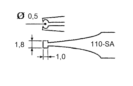 Excelta 110-SA-PI 4.25in 45 Degree SMD Paddle Tweezer Measurements